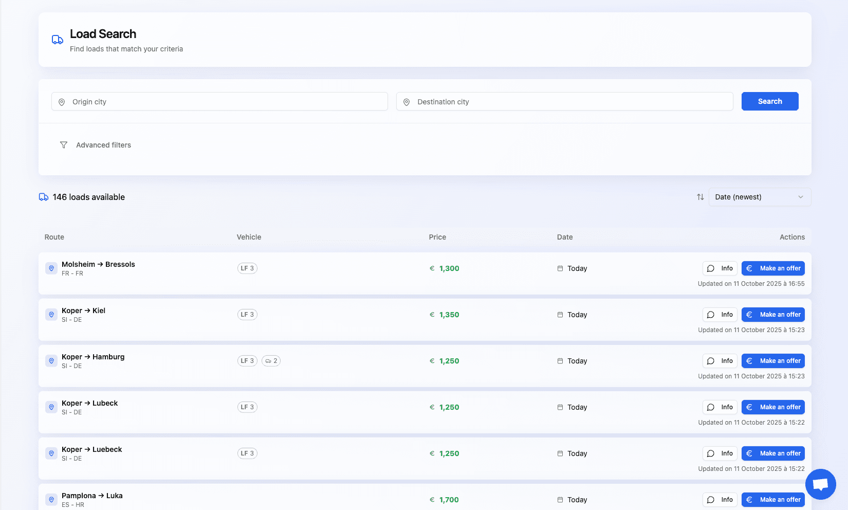 EsyLoads platform dashboard